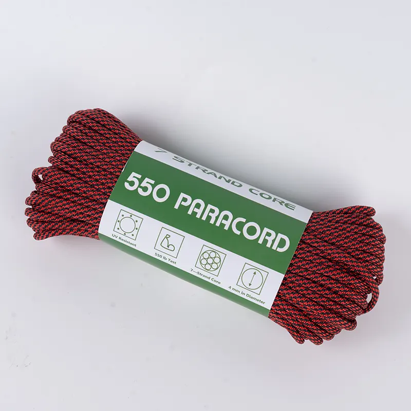 Paracorde en polyester 550 spirale noire et rouge à 7 brins de 4 mm Paracorde en polyester 550 spirale noire et rouge à 7 brins de 4 mm